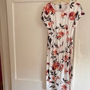 H&M White and Red Floral Midi Dress